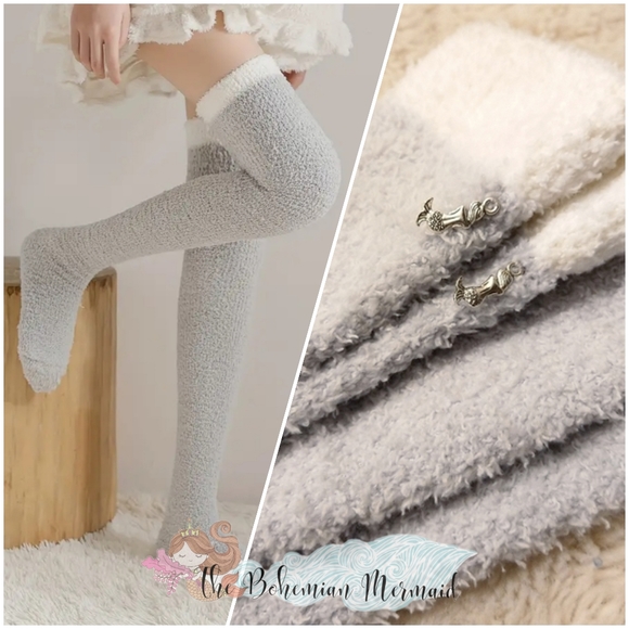 đNWTđ 2 PK PLUSH WINTER THIGH HIGH CLOUD SOCKS - Picture 2 of 7